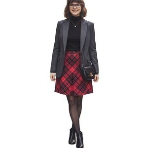 TALBOTS Red Black Tartan Plaid Pleated Skirt Royal Stewart Size 8P Twee $129‎